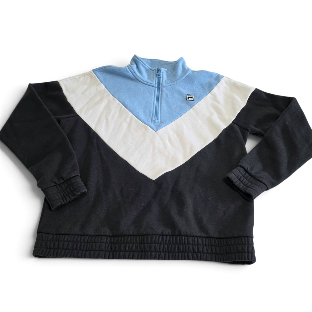 Fila Ekanta 1/4 Zip Colorblock Chevron Sweatshirt Blue White Black Women's XL